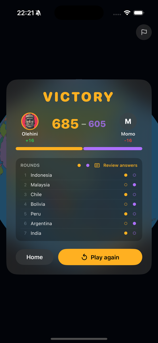 Duel results screen